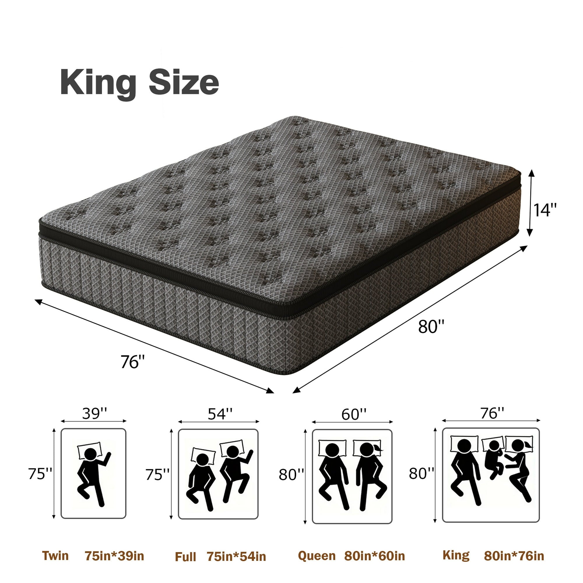 HIKOS 14 inch King Mattress in a Box, Cooling Gel Memory Foam Hybrid Mattress with Individually Wrapped Pocket Coils, Medium Firm King Size Mattress, Pressure Relief for Adult