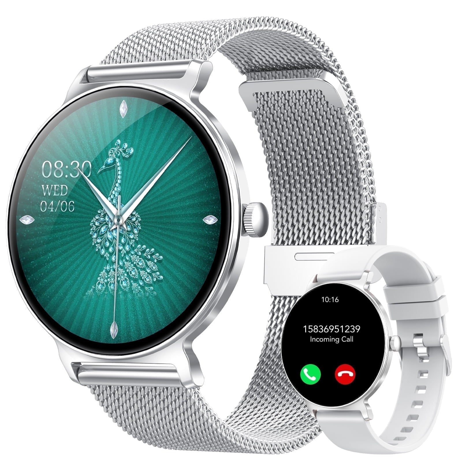 Smart Watch for Women, 1.27" Thin Face Fitness Tracker with Bluetooth Calls(Answer&Make), Smart Watch Fits for Android and iPhone, IP68 Waterproof, 110+ Sport Modes Smartwatch (2 Strap)