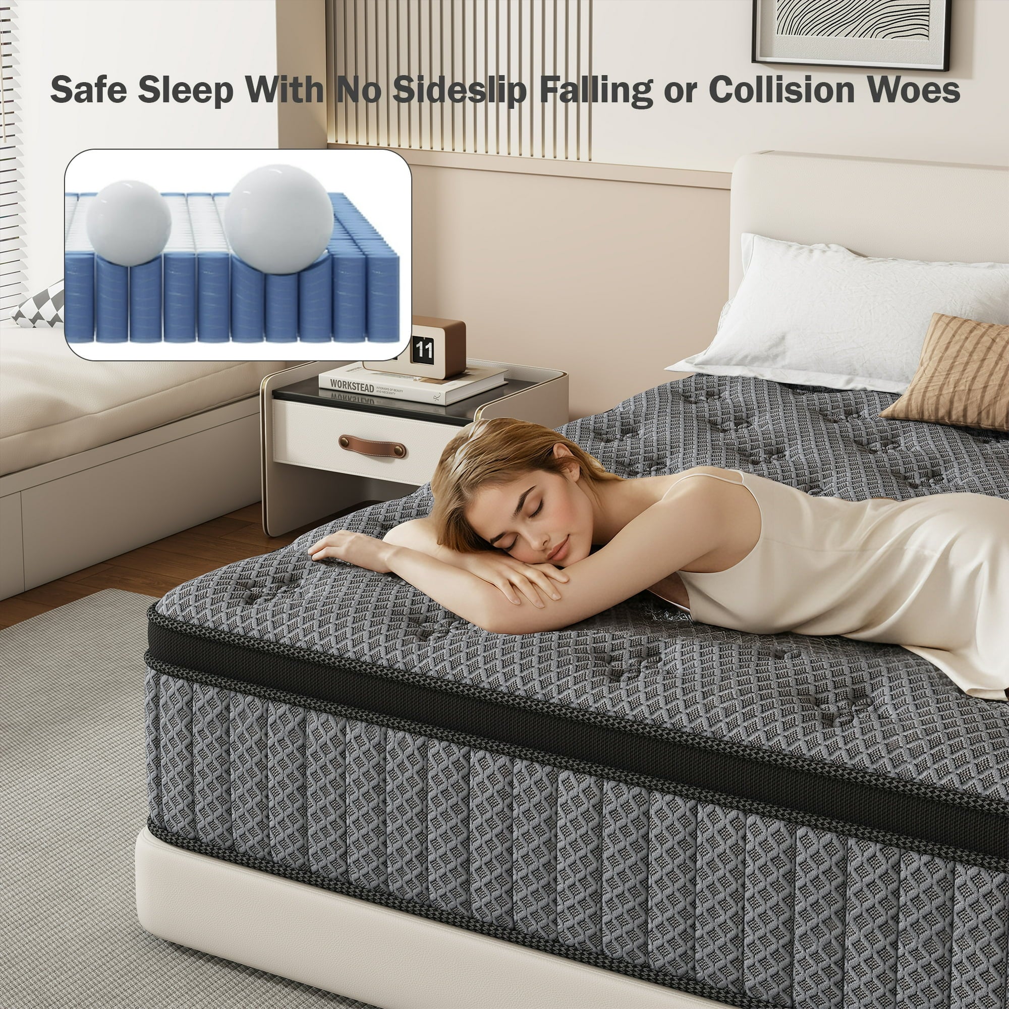 HIKOS 14 inch Full Mattress in a Box, Cooling Gel Memory Foam Hybrid Mattress with Individually Wrapped Pocket Coils, Medium Firm Full Size Mattress, Pressure Relief for Adult